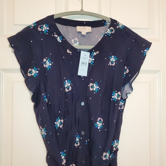 Loft Outlet Blue Button Up Dress w/tie Sz 12P - Picture 2 of 10